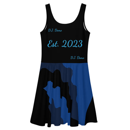 D.J. Domo "Cursive Bottom" Skater Dress Black/Light Blue