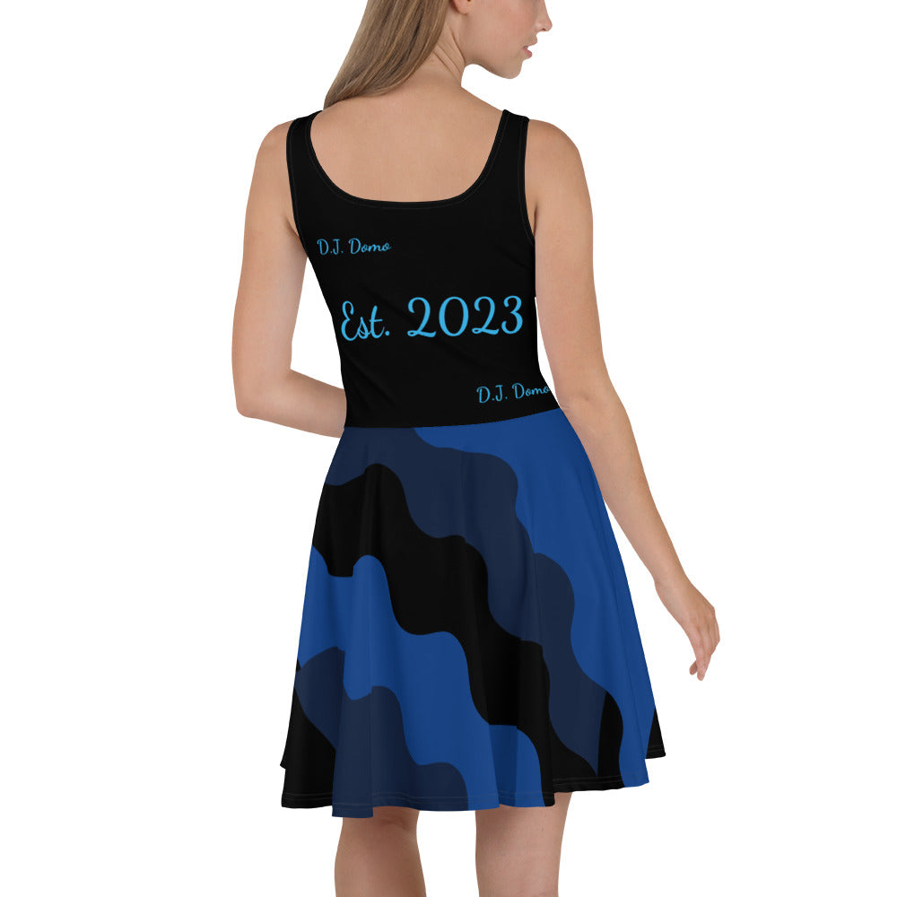 D.J. Domo "Cursive Bottom" Skater Dress Black/Light Blue