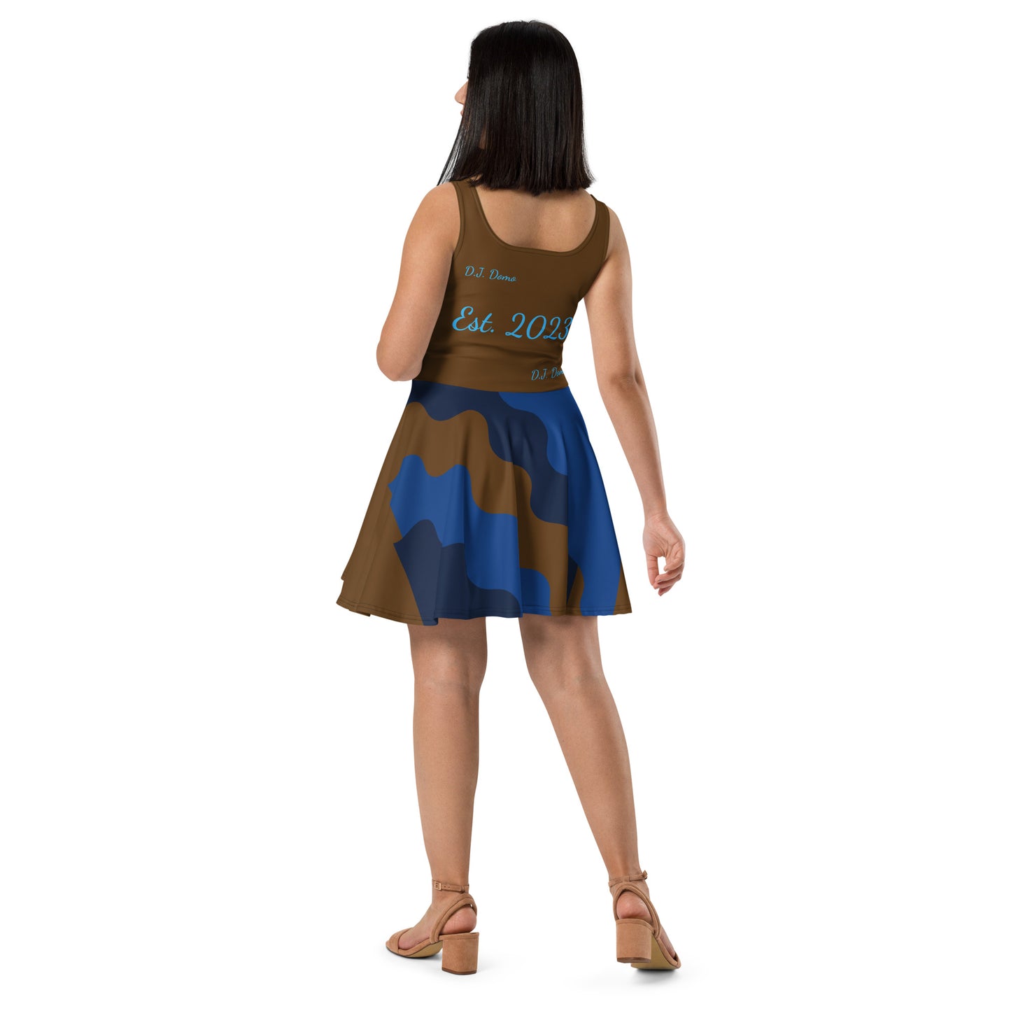 D.J. Domo "Cursive Bottom" Skater Dress Brown/LightBlue