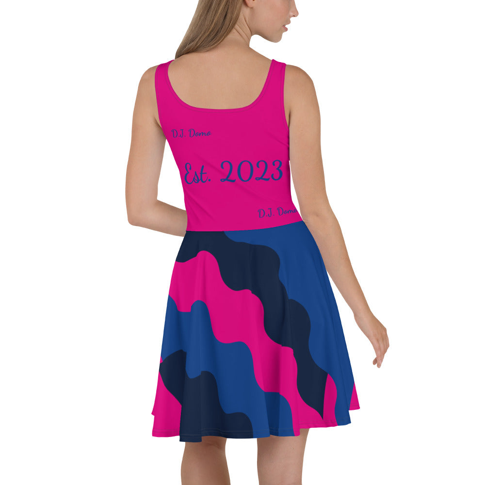 D.J. Domo "Cursive Bottom" Skater Dress Pink/Blue