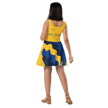 D.J. Domo "Cursive Bottom" Skater Dress Gold/Blue