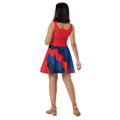 D.J. Domo "Cursive Bottom" Skater Dress Red/Blue