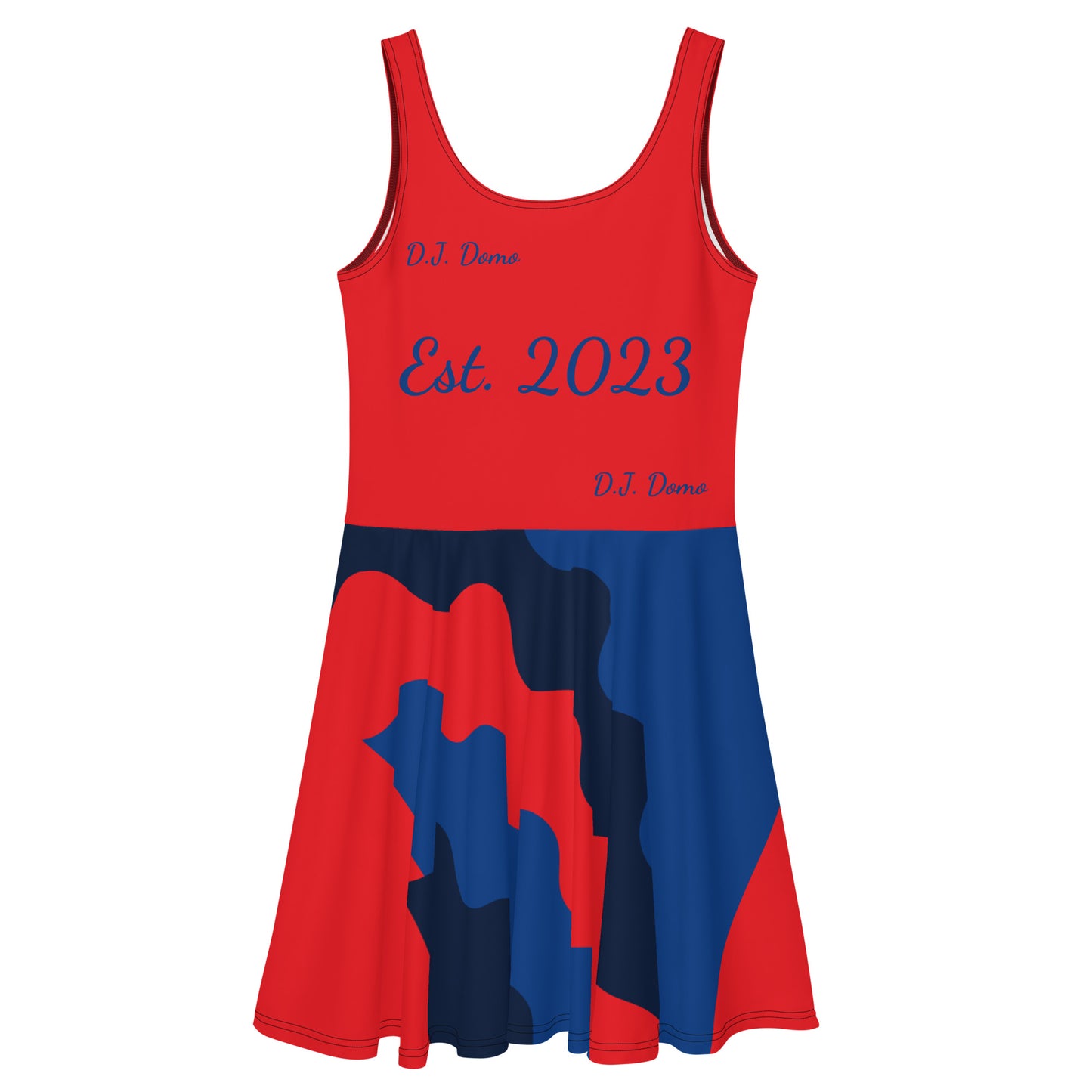 D.J. Domo "Cursive Bottom" Skater Dress Red/Blue