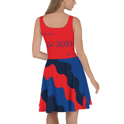 D.J. Domo "Cursive Bottom" Skater Dress Red/Blue