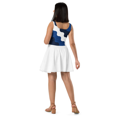 D.J. Domo "Cursive Top" Skater Dress White/Blue/Black