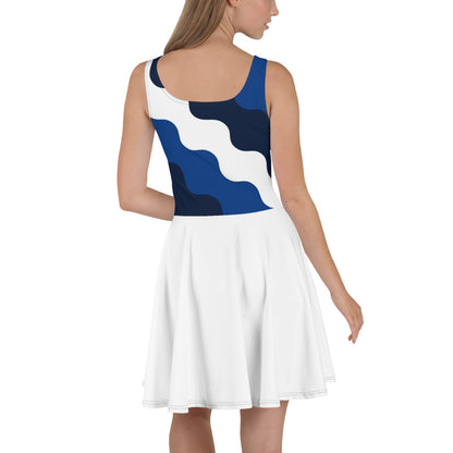 D.J. Domo "Cursive Top" Skater Dress White/Blue/Black