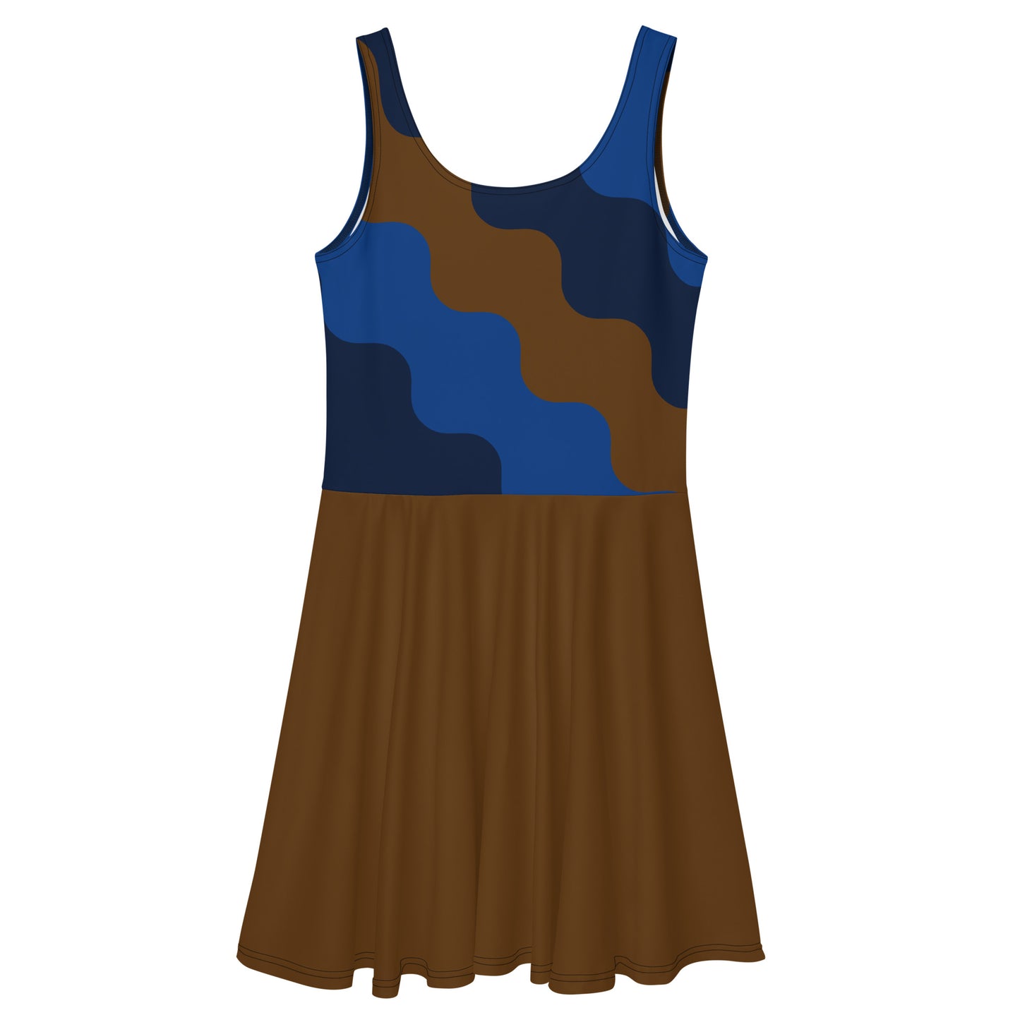 D.J. Domo "Cursive Top" Skater Dress Brown/Blue/White