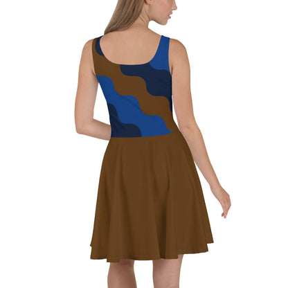 D.J. Domo "Cursive Top" Skater Dress Brown/Blue/White