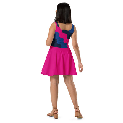 D.J. Domo "Cursive Top" Skater Dress Pink/Blue/White