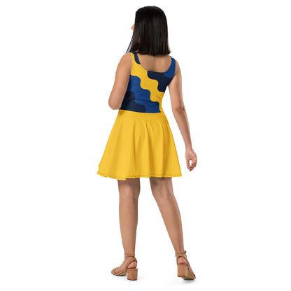 D.J. Domo "Cursive Top" Skater Dress Gold/Blue/White