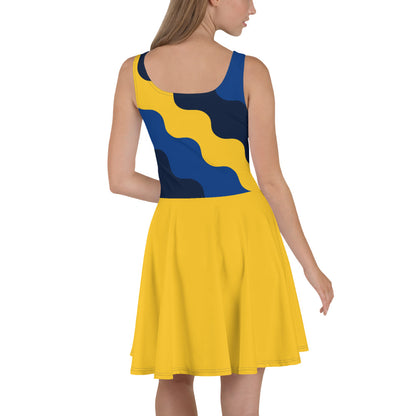 D.J. Domo "Cursive Top" Skater Dress Gold/Blue/White