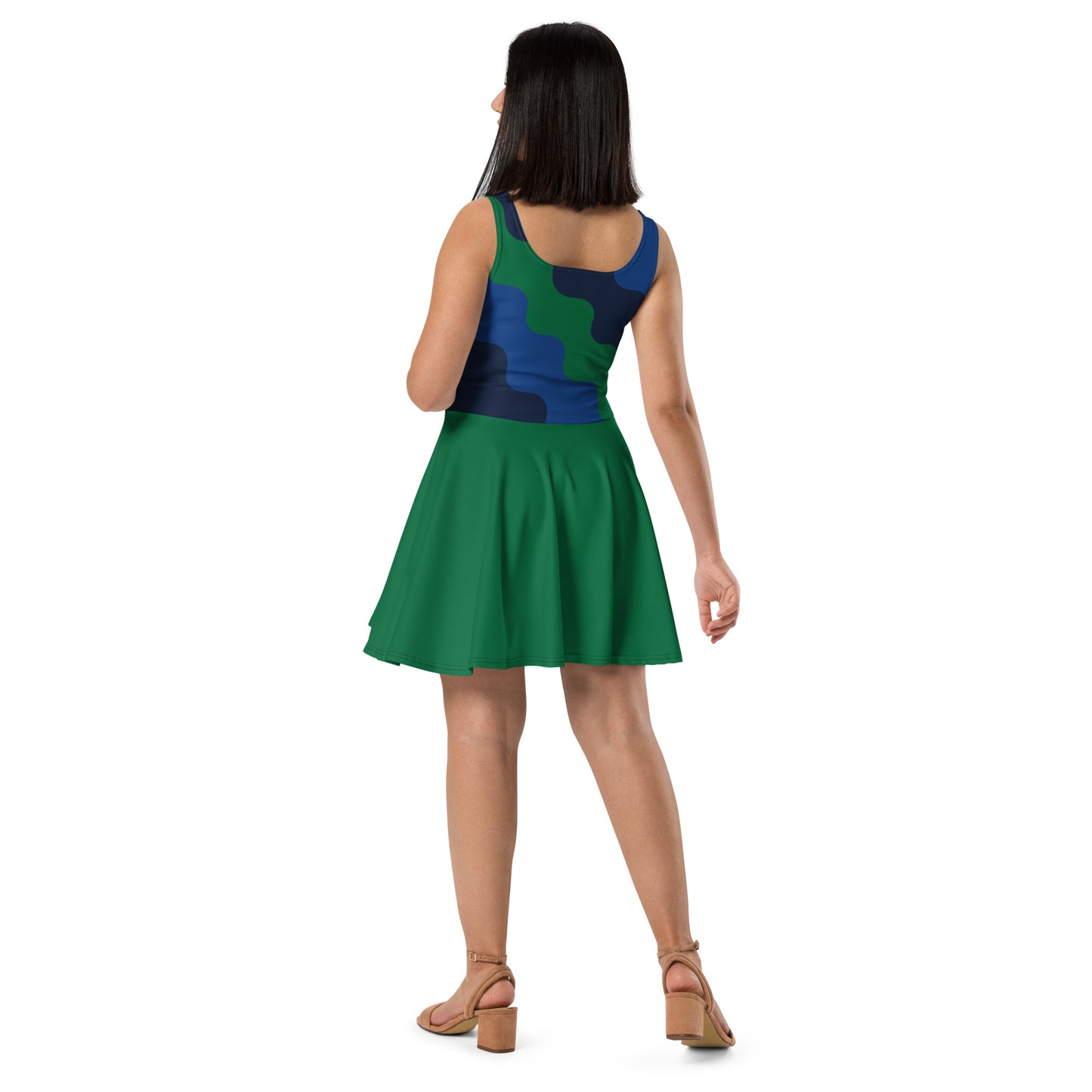 D.J. Domo "Cursive Top" Skater Dress Green/Blue/White