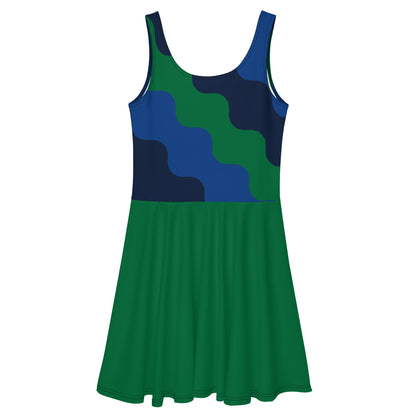 D.J. Domo "Cursive Top" Skater Dress Green/Blue/White