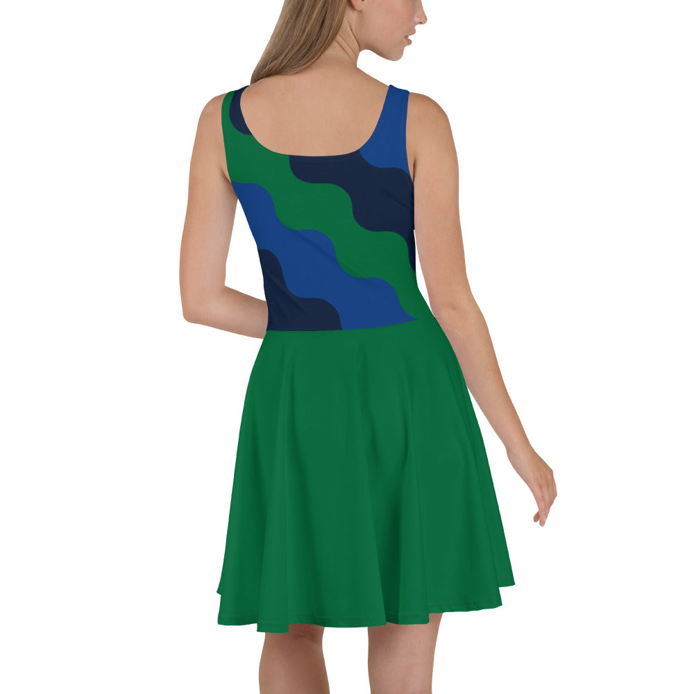 D.J. Domo "Cursive Top" Skater Dress Green/Blue/White