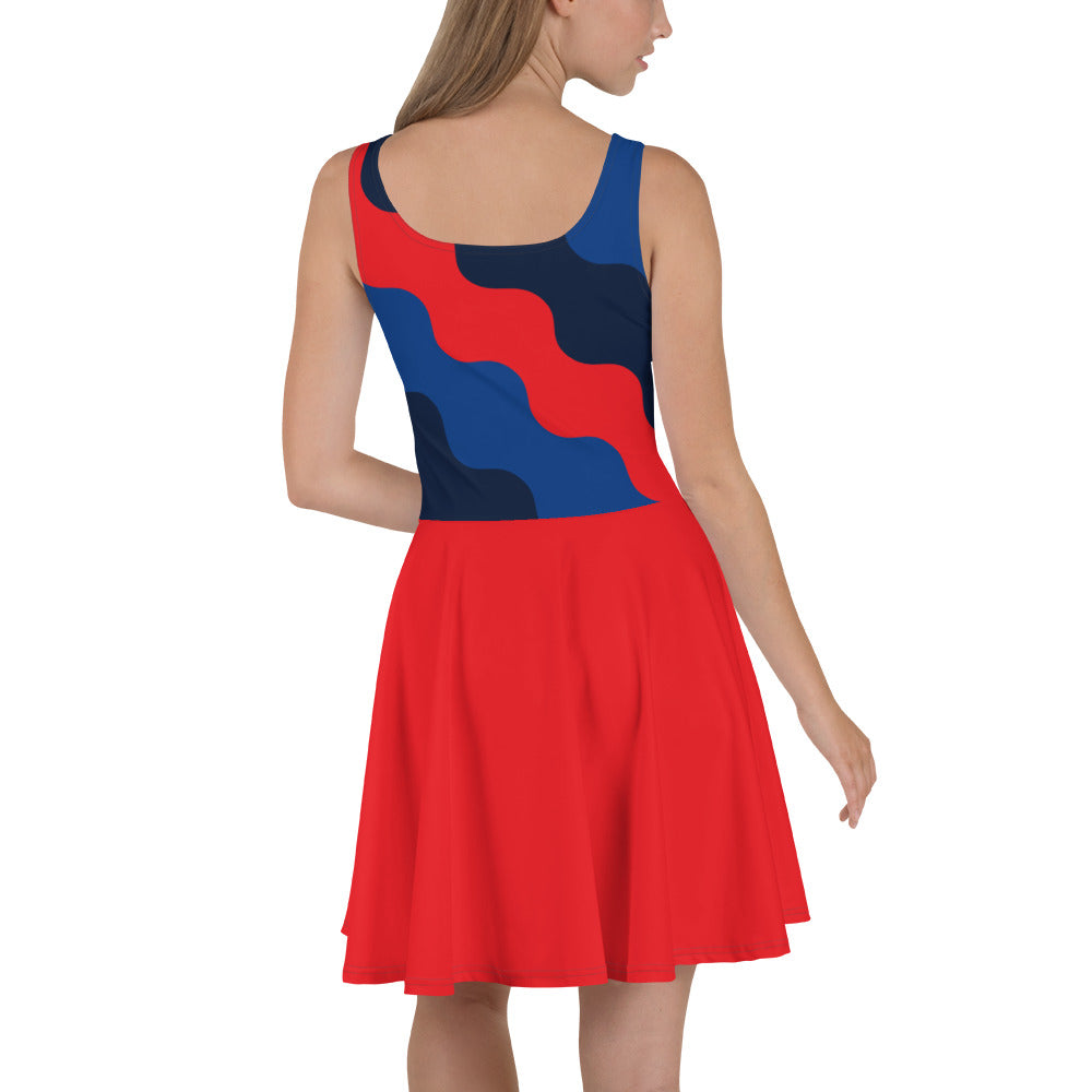 D.J. Domo "Cursive Top" Skater Dress Red/Blue/White