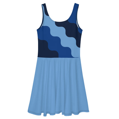 D.J. Domo "Cursive Top" Skater Dress Light Blue/Dark Blue/White