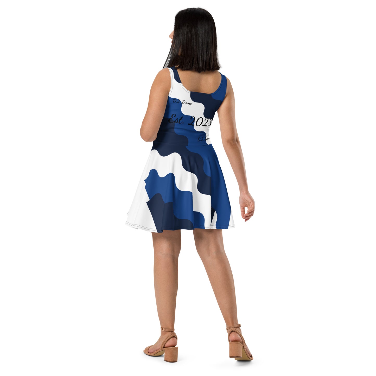 D.J. Domo "Fatigue Cursive" Skater Dress Blue/White/Black