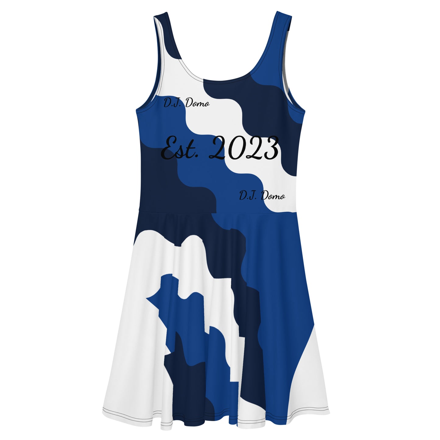 D.J. Domo "Fatigue Cursive" Skater Dress Blue/White/Black