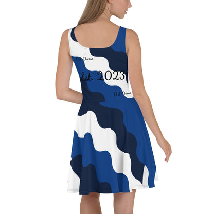 D.J. Domo "Fatigue Cursive" Skater Dress Blue/White/Black