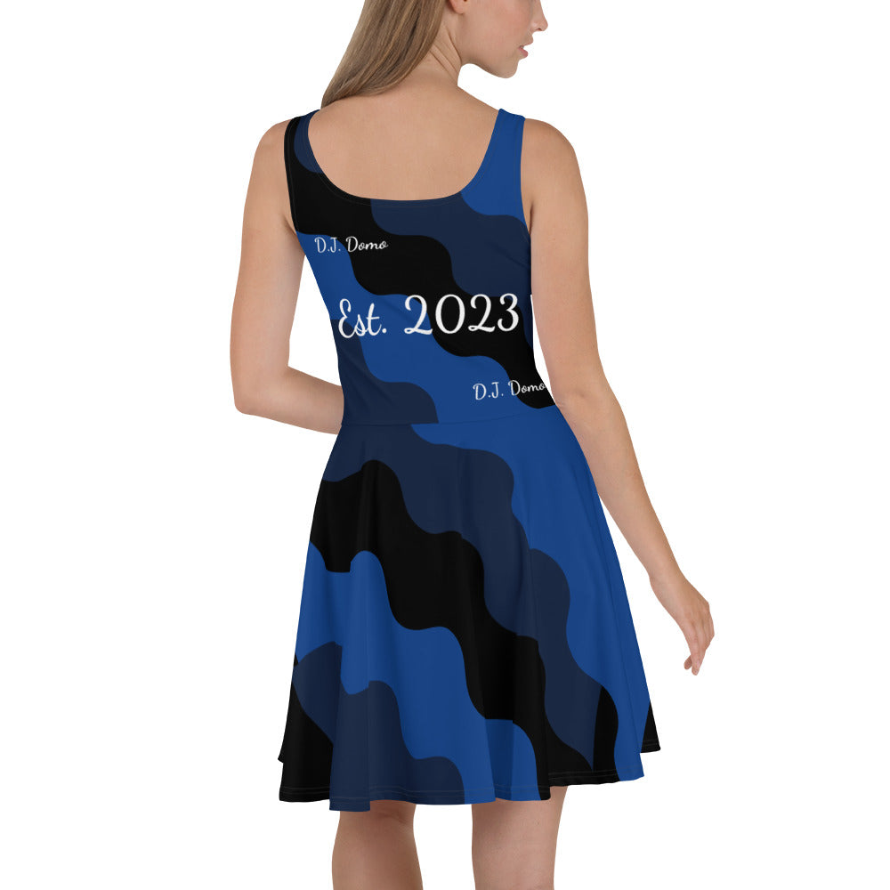 D.J. Domo "Fatigue Cursive" Skater Dress Blue/Black/White