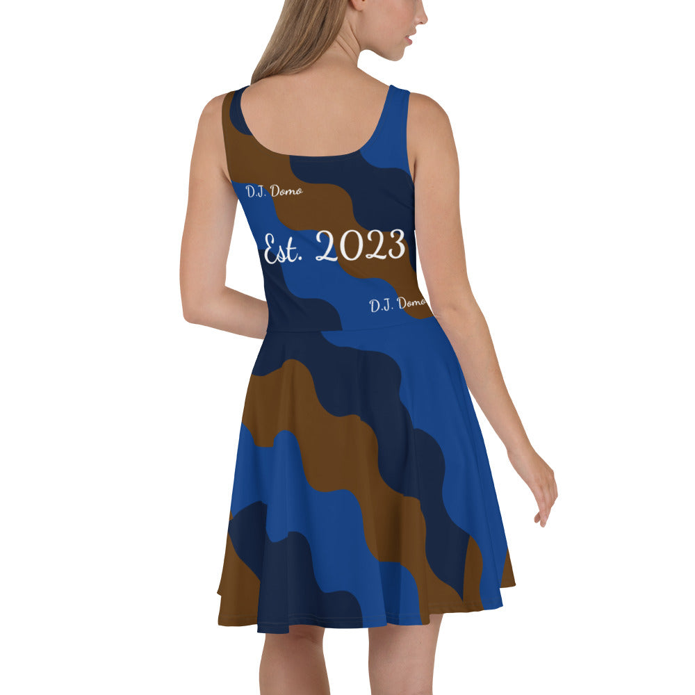 D.J. Domo "Fatigue Cursive" Skater Dress Brown/Blue/White