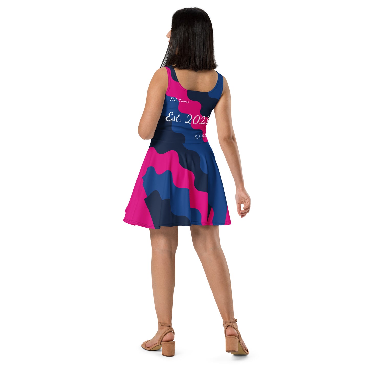 D.J. Domo "Fatigue Cursive" Skater Dress Pink/Blue/White