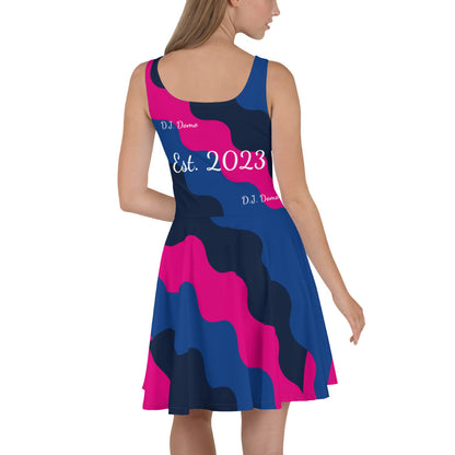 D.J. Domo "Fatigue Cursive" Skater Dress Pink/Blue/White