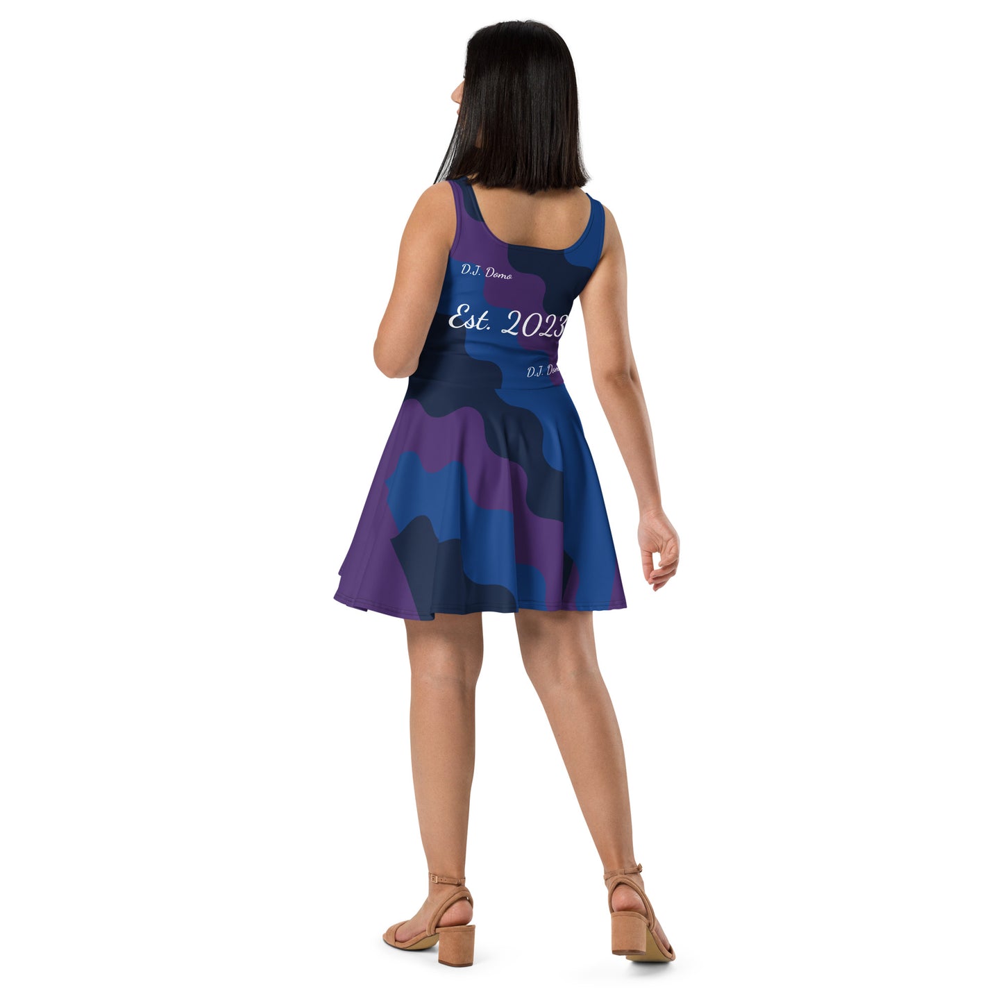 D.J. Domo "Fatigue Cursive" Skater Dress Purple/Blue/White