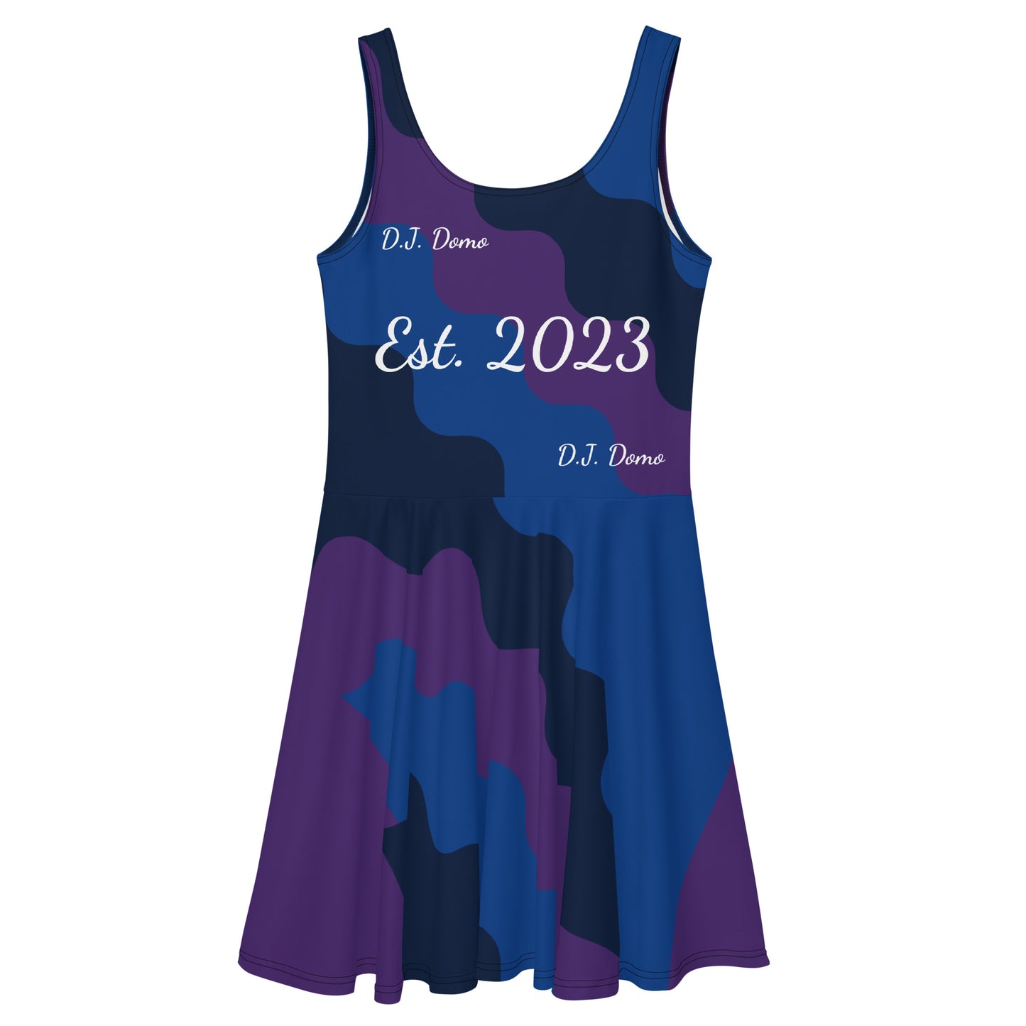 D.J. Domo "Fatigue Cursive" Skater Dress Purple/Blue/White