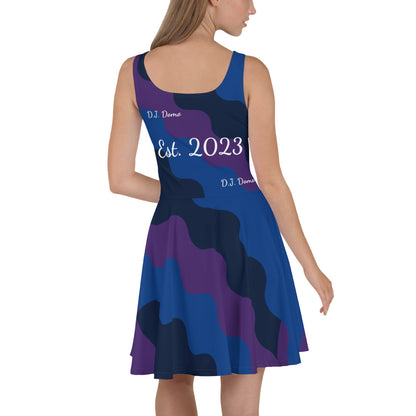 D.J. Domo "Fatigue Cursive" Skater Dress Purple/Blue/White