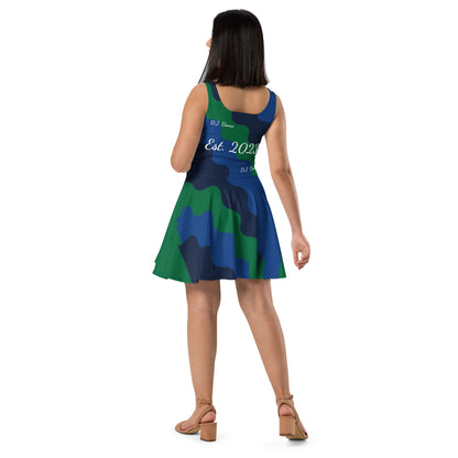 D.J. Domo "Fatigue Cursive" Skater Dress Green/Blue/White