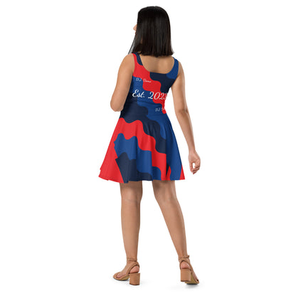 D.J. Domo "Fatigue Cursive" Skater Dress Red/Blue/White