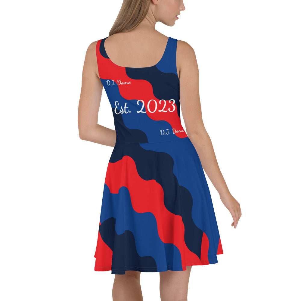 D.J. Domo "Fatigue Cursive" Skater Dress Red/Blue/White