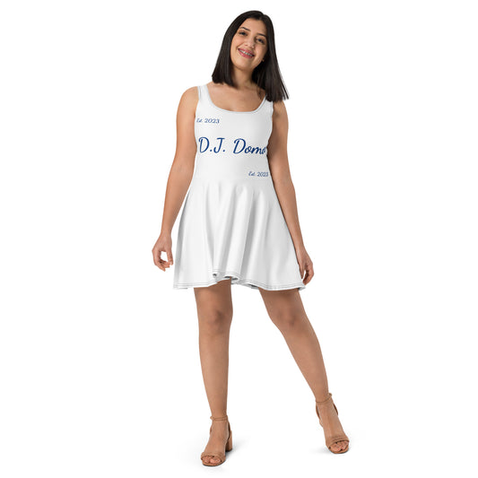 D.J. Domo "Cursive" Skater Dress White/Blue