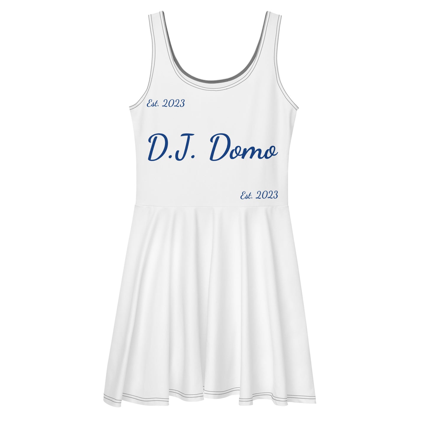 D.J. Domo "Cursive" Skater Dress White/Blue