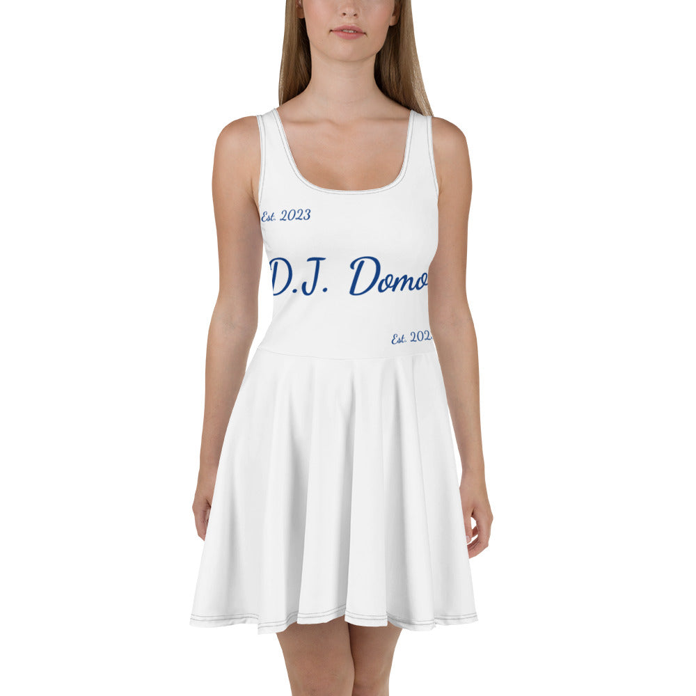 D.J. Domo "Cursive" Skater Dress White/Blue