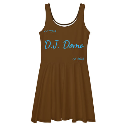 D.J. Domo "Cursive" Skater Dress Brown/Light Blue