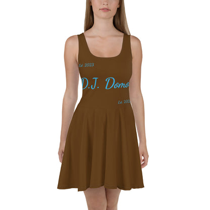 D.J. Domo "Cursive" Skater Dress Brown/Light Blue