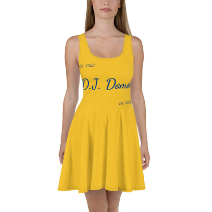 D.J. Domo "Cursive" Skater Dress Gold/Blue