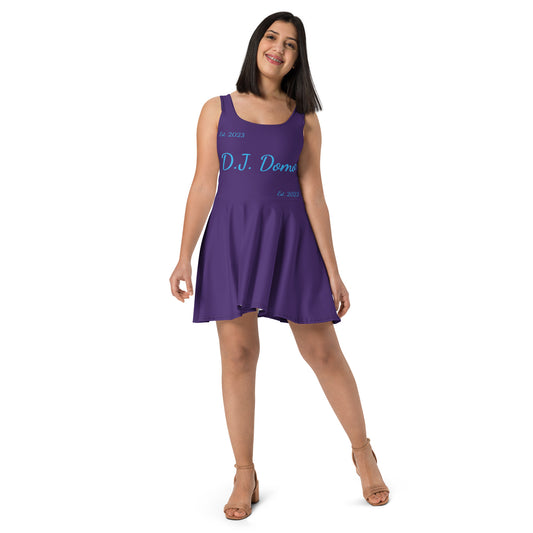 D.J. Domo "Cursive" Skater Dress Purple/Light Blue