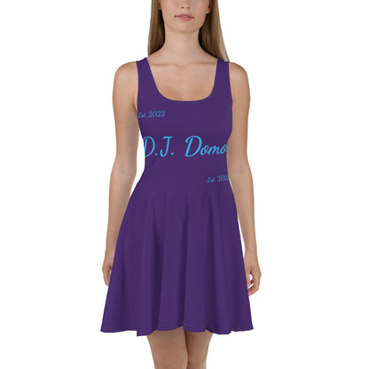 D.J. Domo "Cursive" Skater Dress Purple/Light Blue