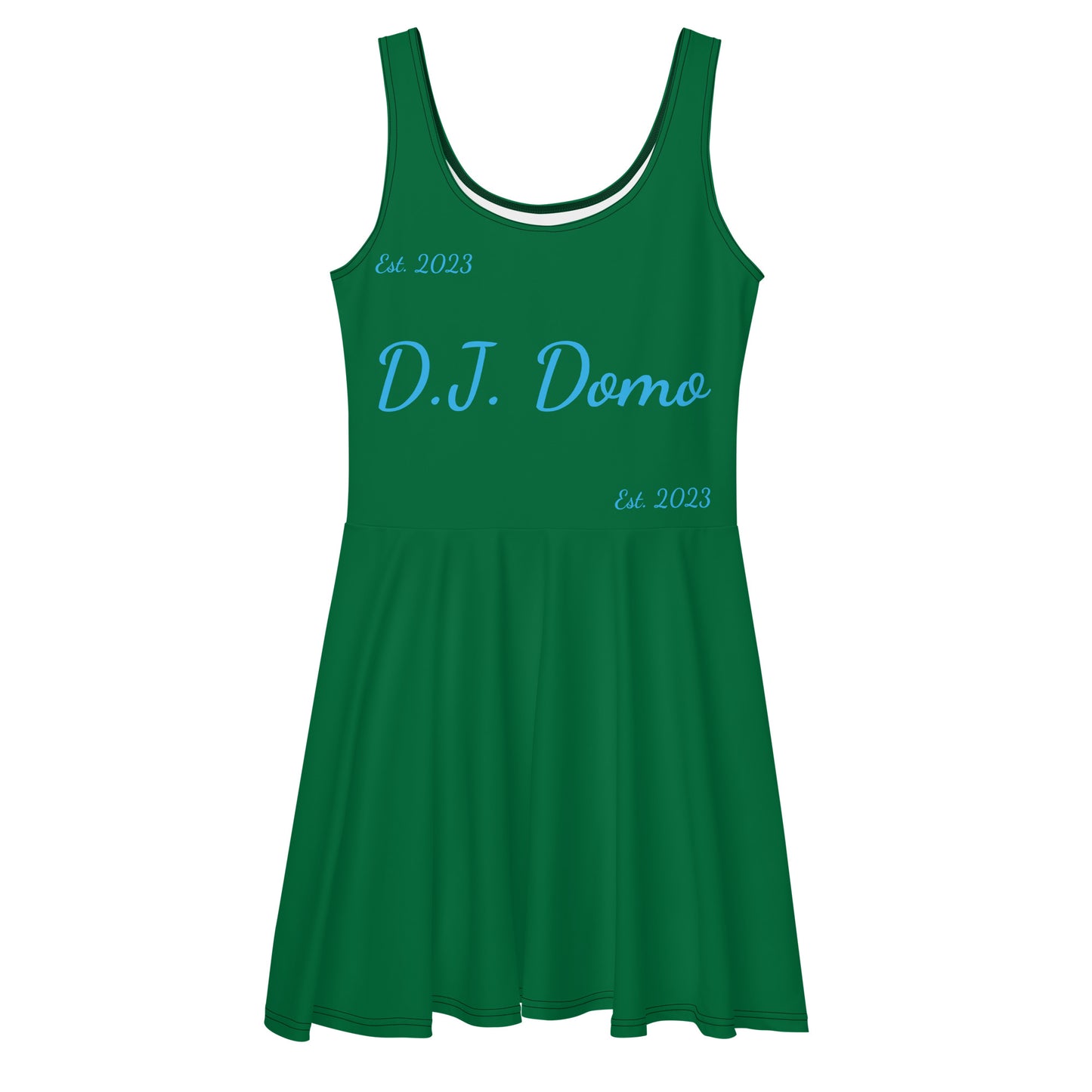 D.J. Domo "Cursive" Skater Dress Green/Light Blue