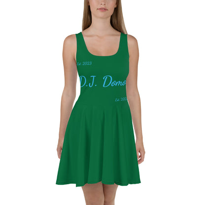 D.J. Domo "Cursive" Skater Dress Green/Light Blue