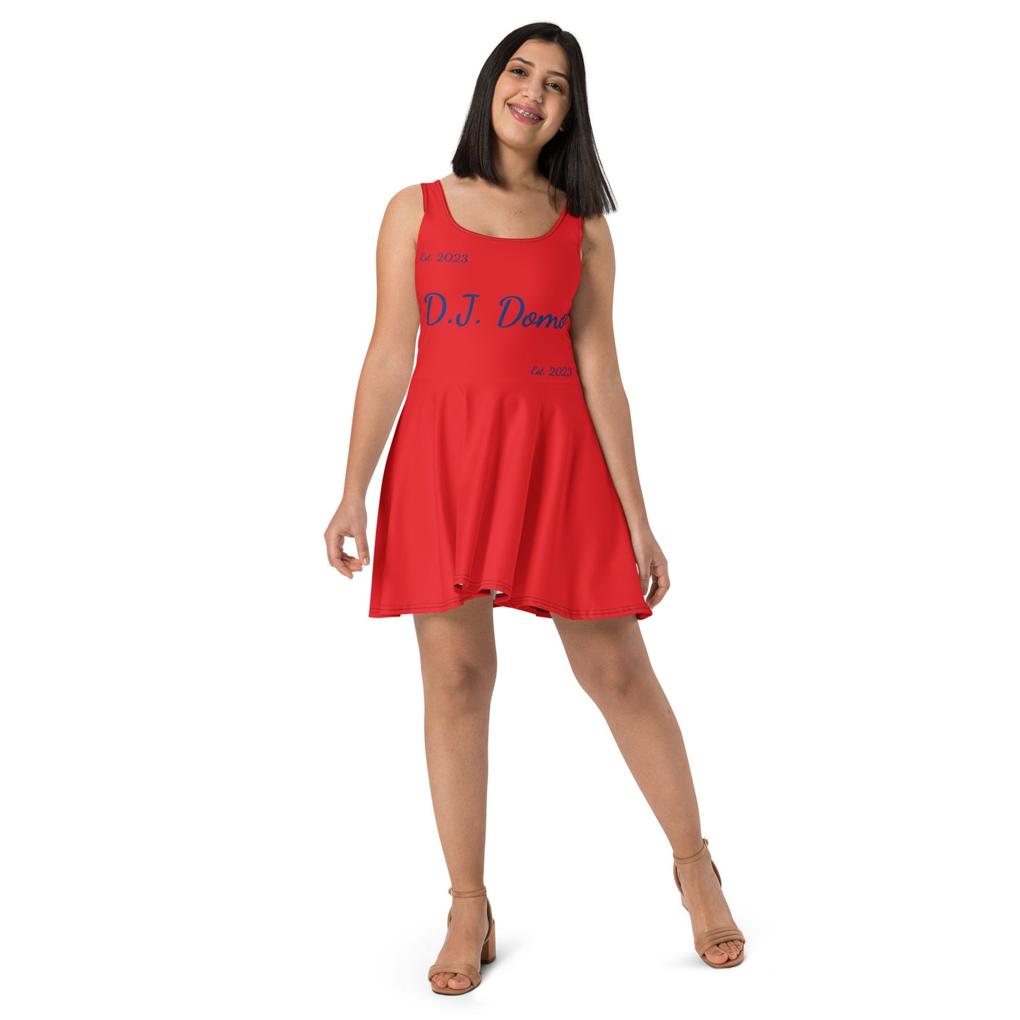 D.J. Domo "Cursive" Skater Dress Red/Blue