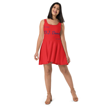 D.J. Domo "Cursive" Skater Dress Red/Blue