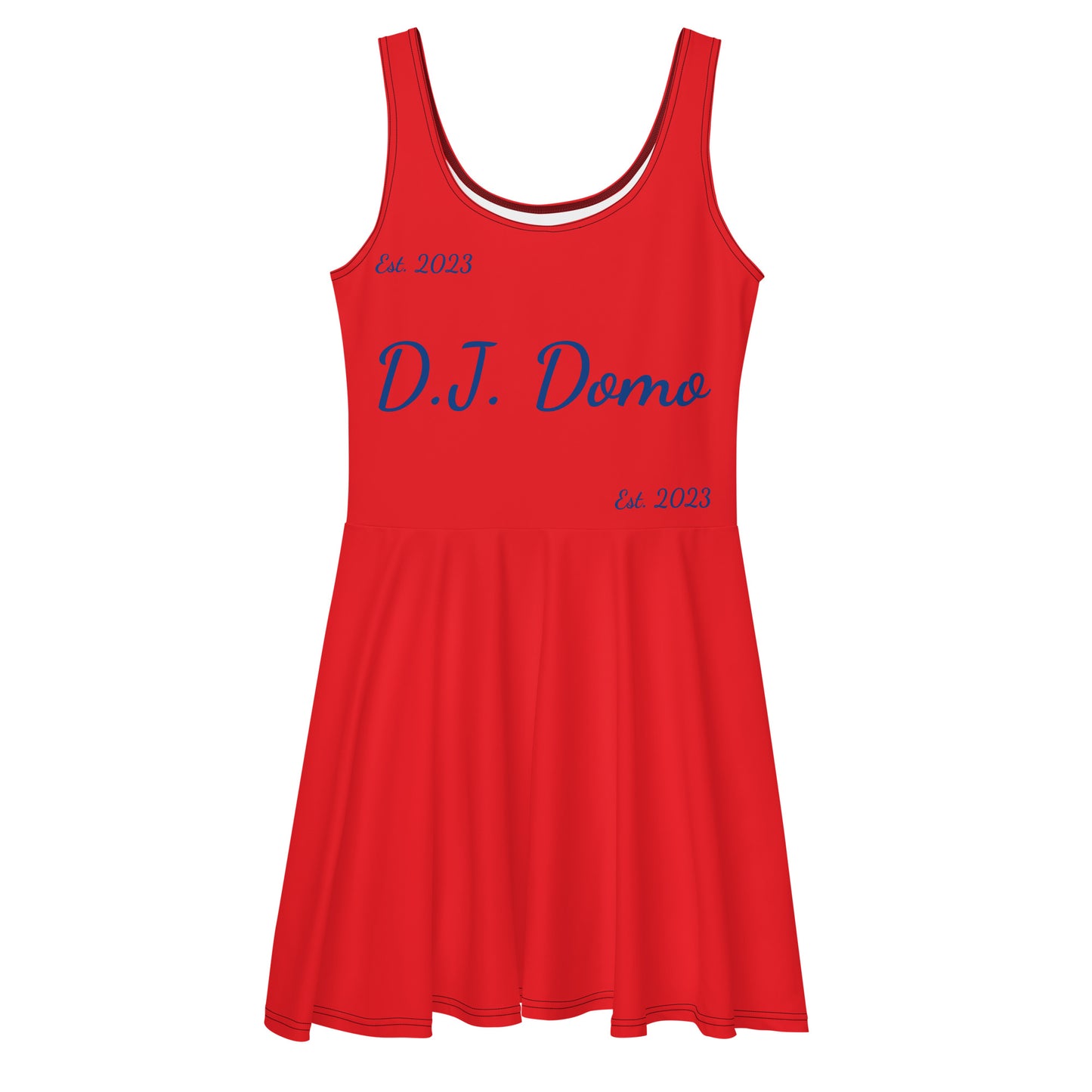 D.J. Domo "Cursive" Skater Dress Red/Blue