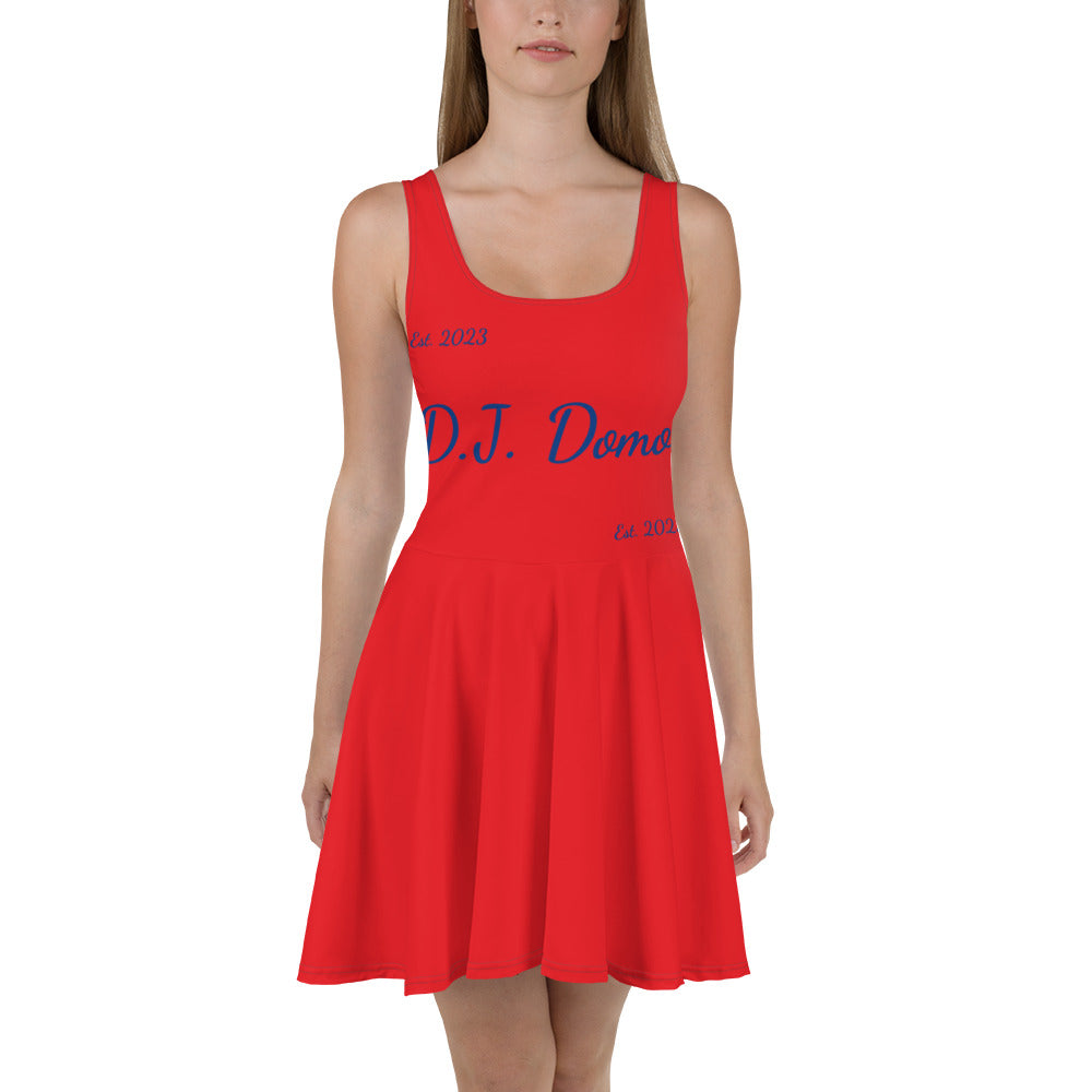 D.J. Domo "Cursive" Skater Dress Red/Blue