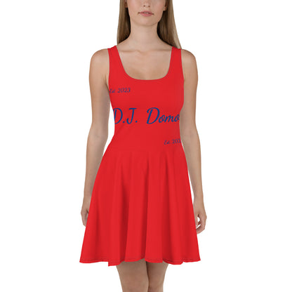 D.J. Domo "Cursive" Skater Dress Red/Blue