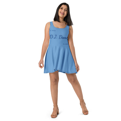 D.J. Domo "Cursive" Skater Dress Light Blue/Dark Blue