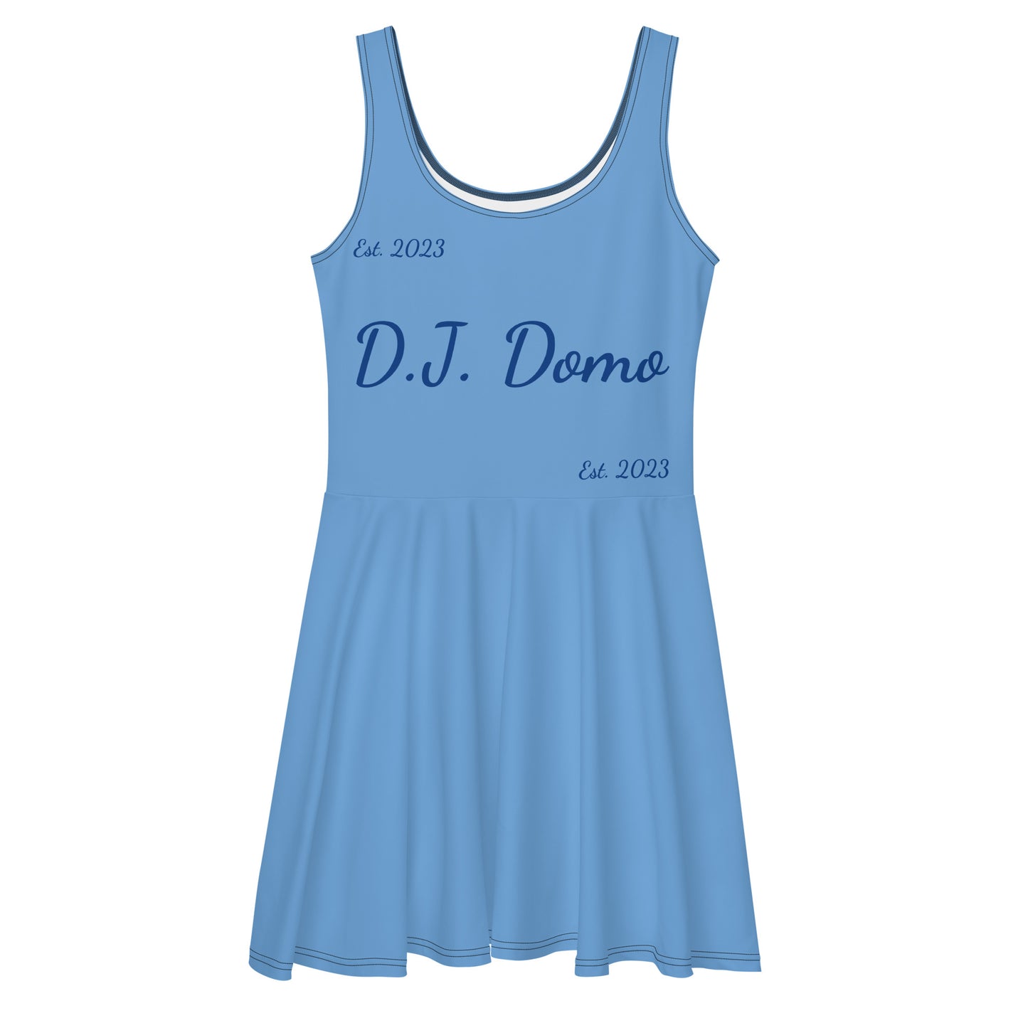 D.J. Domo "Cursive" Skater Dress Light Blue/Dark Blue